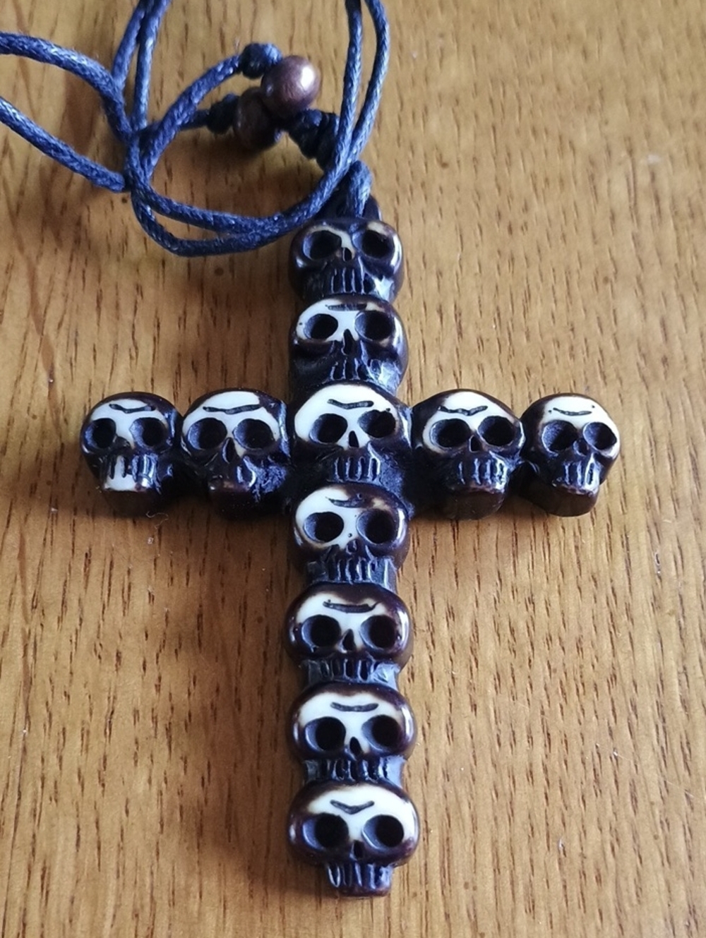 Gothic Skull Head Pendant Cross On Black Cord